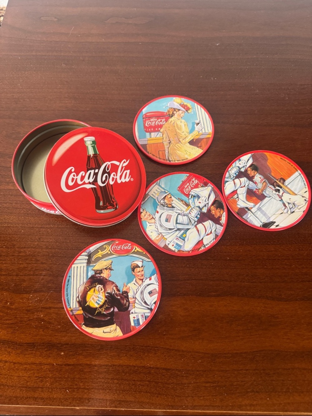Coca-Cola Red Retro Illustrated Coaster Set with Tin